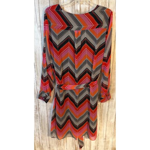 Banana Republic Chevron V-Neck Tie Waist Shift Dress - Size 14 - Picture 6 of 10